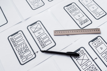 Wall Mural - ux mobile application wireframe. sketch, prototype, framework, layout future app design project. ui/
