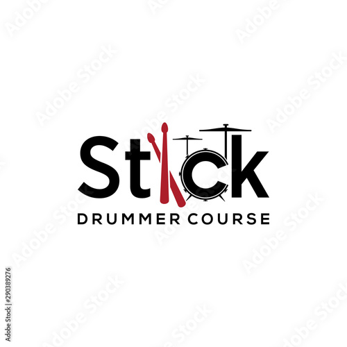 Fotografía Illustration of abstract drum sign with a stick to hit it for the logo of the dr