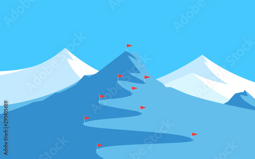 Fotomural Landscape with Mountains for Skiing and Slalom - Banner with Copy Space at top, Vector illustration with scenic Panorama of Alpine Peak for winter Competitions