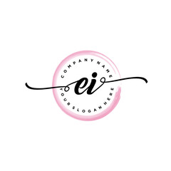 EI initial handwriting logo template. round logo in watercolor color with handwritten letters in the middle. Handwritten logos are used for, weddings, fashion, jewelry, boutiques and business