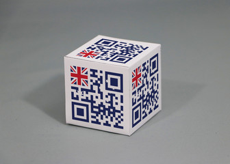 Wall Mural - QR code set the color of Australian flag painted on the cubic. The concept of export trading from Australia.