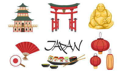 Sticker - Collection of Japan Traditional Cultural Symbols, Travel to Asia Design Elements Vector Illustration