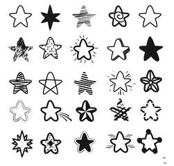 Wall Mural - hand drawn stars. doodle drawing star, concept rating, success, awards. collection black star shapes