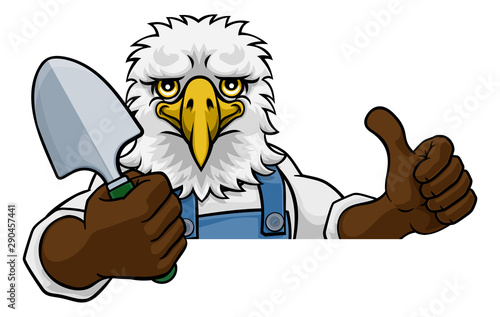 An Eagle Gardener Cartoon Gardening Animal Mascot Holding A Garden Spade Tool Peeking Round A Sign And Giving A Thumbs Up Buy This Stock Vector And Explore Similar Vectors At Adobe