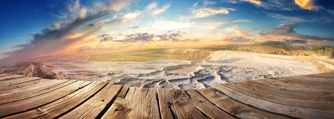 Wall Mural - panorama of the travertine terraces in pamukkale at sunset