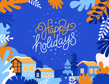 Vector Illustration In Trendy Flat Simple Style - Happy Holidays