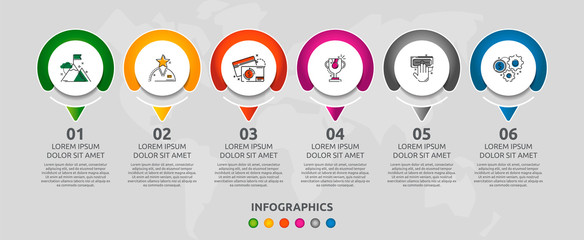 Vector infographic 3D template circles for six arrow, diagram, graph, presentation. Business concept with 6 options. Blank space for content, step for step, timeline, workflow, marketing, web