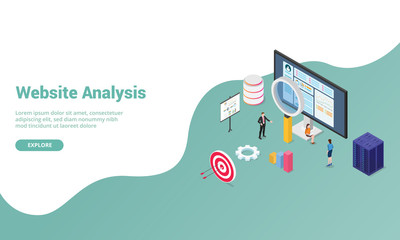 website analysis data with graph and chart for website template or landing homepage with isometric modern style - vector