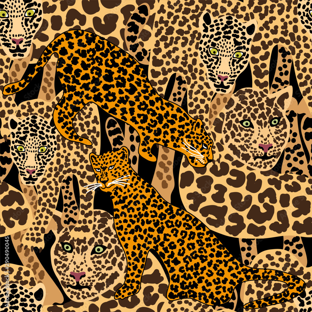 Papel de parede Seamless vector animal print with jaguar spots.