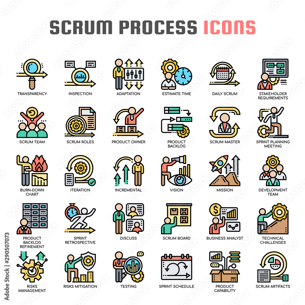 Scrum Process , Thin Line and Pixel Perfect Icons - obrazy, fototapety, plakaty 