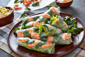 Sticker - Asian spring rolls of rice paper with shrimps