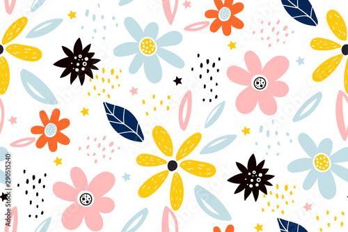 Seamless childish pattern with fairy flowers. Creative kids city texture for ...