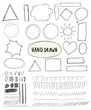 © nadia1992 - Set of hand drawn scribble symbols isolated on white. Doodle style sketched frames, strokes, shaded and hatched badges and bubble shapes. Oval, round, rectangular and square frames and labels.