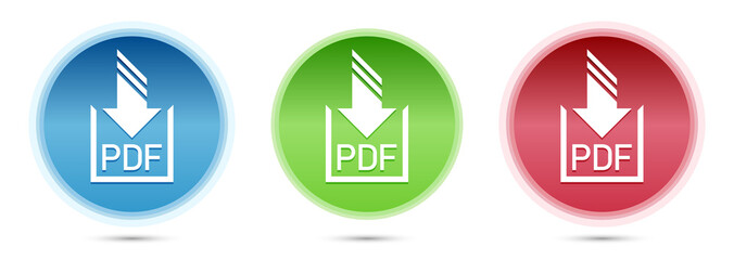 PDF document download icon glass round buttons set illustration