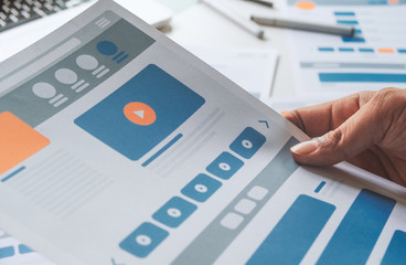 website designer creative planning application developer development draft sketch drawing template l