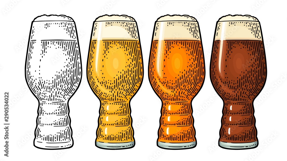 Beer Classics IPA Glas. Vintage color vector engraving illustration. - obrazy, fototapety, plakaty 