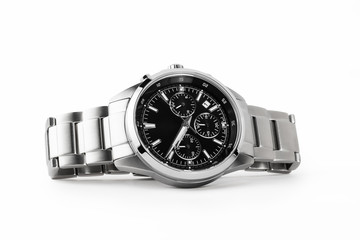 Luxury watch isolated on white background. With clipping path for artwork or design. Black.