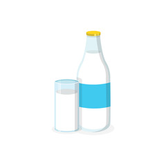 Wall Mural - Kefir bottle and glass isolated on background. Flat vector illustration.