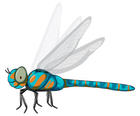 Sticker - Blue dragonfly on white background