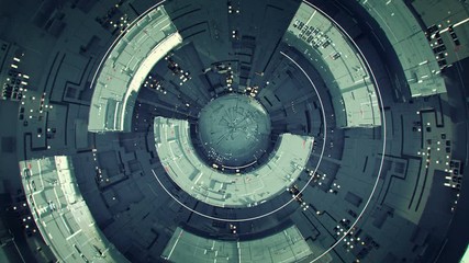 Wall Mural - rotating technical circle elements. futuristic technologies or sci-fi design. seamless loop 3d rende