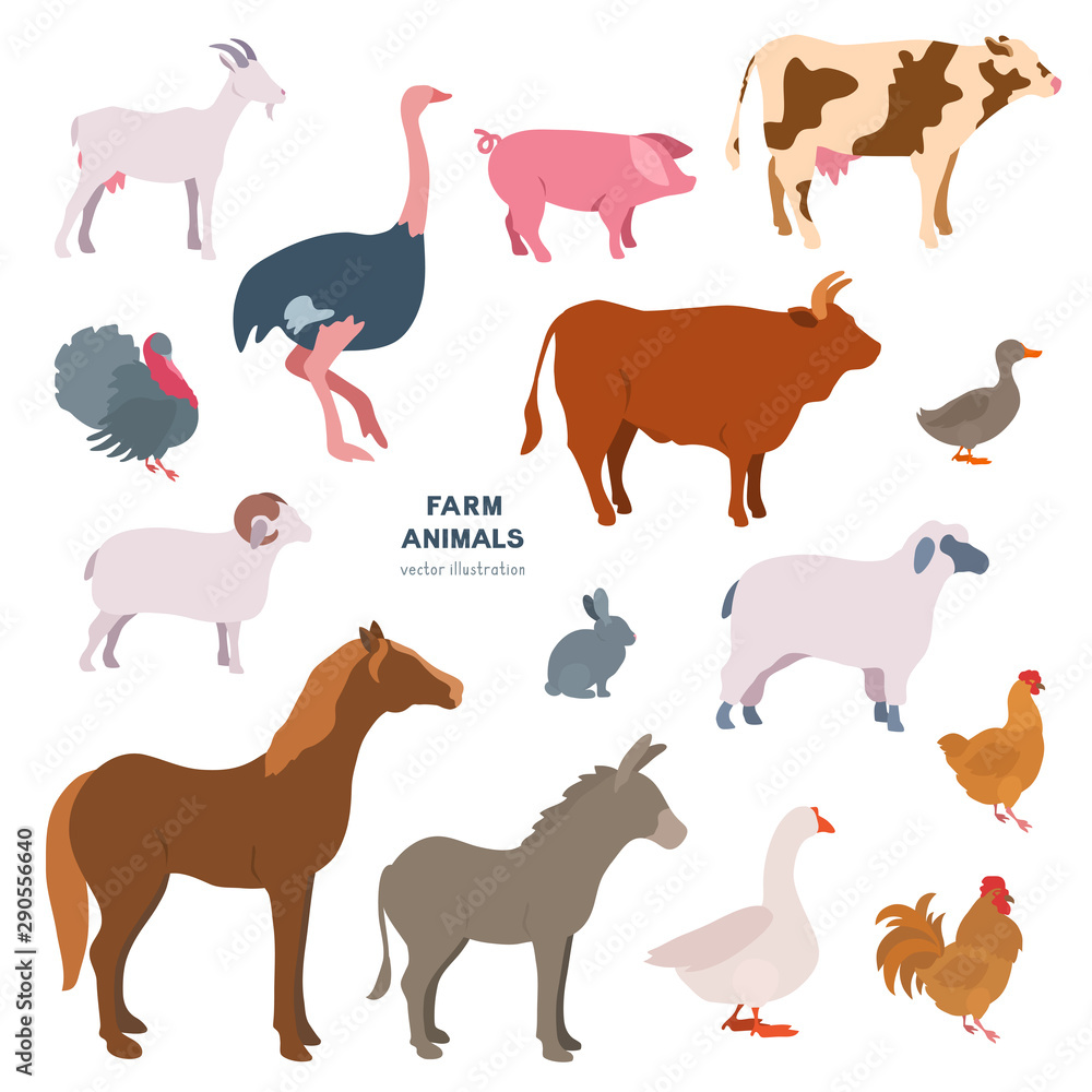 Farm animals vector illustration set. Stock Vector | Adobe Stock