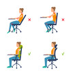 © Lilanakani - Correct and incorrect sitting positions. Posture for a healthy spine.