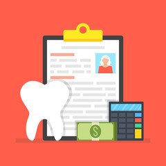 Wall Mural - dental insurance, dental care concept. medical clipboard. vector illustration.