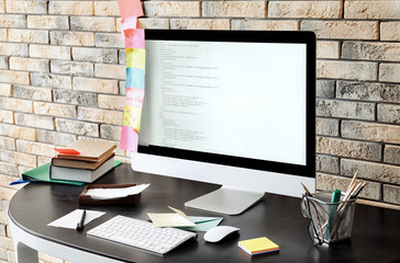 Poster - Comfortable home workplace with computer on desk