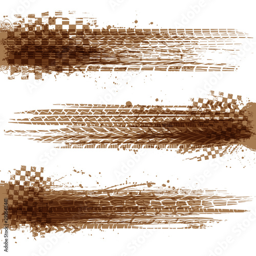 Cuadros en Lienzo Brown grunge elements with tire tracks isolated on white background