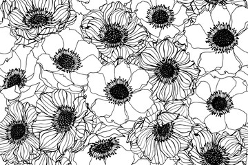 Wall Mural - anemone flower and leaves pattern seamless background illustration.