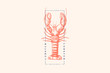 Graphically drawn lobster. Hand-drawn retro logo with sea animal in the style of engraving. Can be used for menu restaurants, fish markets and in stores. Vector vintage illustration.