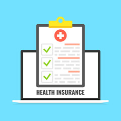 Wall Mural - health insurance concept. laptop with medical clipboard. vector illustration.