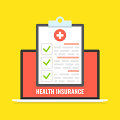 Wall Mural - health insurance concept. laptop with medical clipboard. vector illustration.