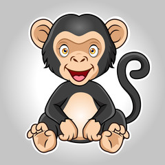 Poster - a cartoon chimpanzee or ape sits with a smile.