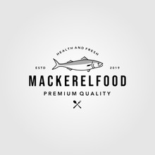 Line Art Mackerel Fish Logo Hipster Vintage Emblem Vector Seafood Illustration