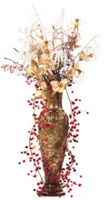 Bouquet Of Dry Flowers In A Vase Isolated On White