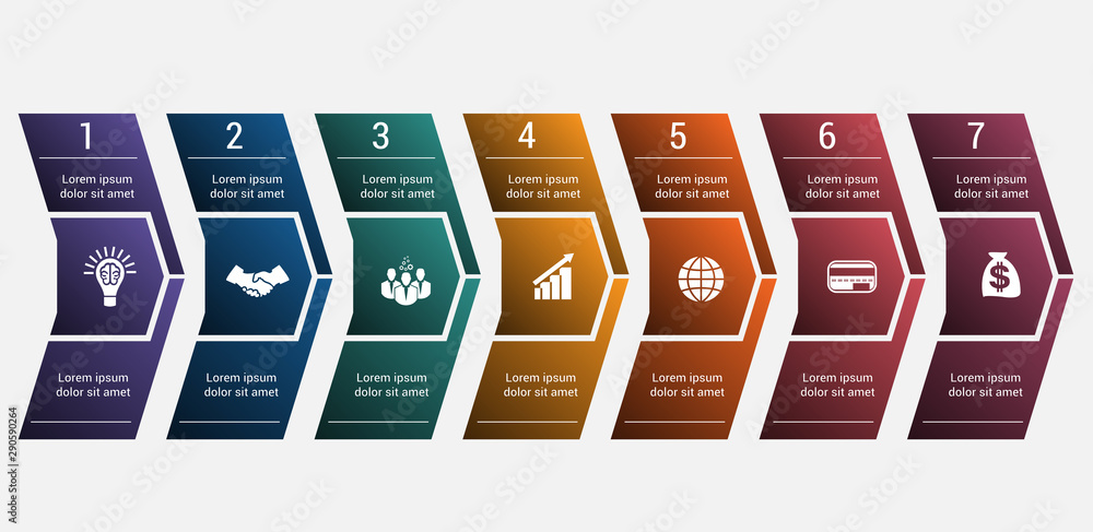 Vector de Stock Template 7 Timeline Infographic. Horizontal numbered ...