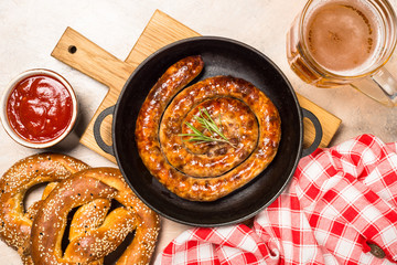 Wall Mural - Sausage, sauerkraut, bretzels and beer.