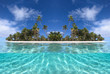 © helivideo - HALF UNDERWATER: Picturesque view of a tropical sandy beach and turquoise ocean.
