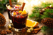 © Sea Wave - Christmas mulled red wine with spices, cranberry and oranges. Traditional hot drink or beverage, festive cocktail at Xmas or New Year with decorations