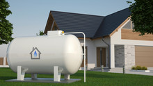 Gas Tank Near House, 3D Illustration
