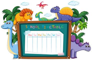 Wall Mural - School time table with dinosaur