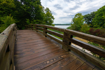 Wooden bridge in the rain