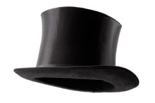 Stylish Attire, Vintage Men Fashion And Magic Show Conceptual Idea With 3/4 Angle On Victorian Black Top Hat With Clipping Path Cutout In Ghost Mannequin Technique Isolated On White Background