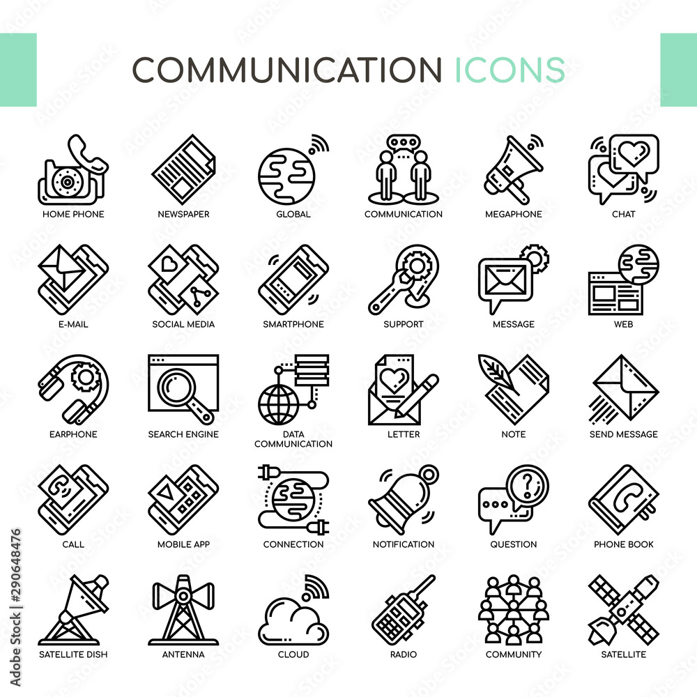 Communication , Thin Line and Pixel Perfect Icons Stock Vector | Adobe ...