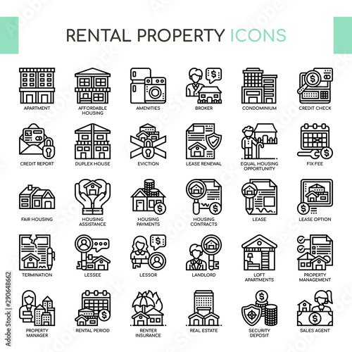 Fotomural Rental Property Investing , Thin Line and Pixel Perfect Icons