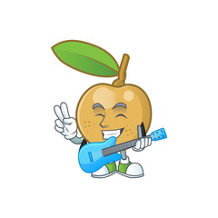 Sticker - With guitar fresh longan cartoon on white background