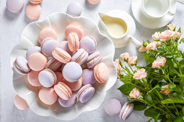 Wall Mural - close-up of french macarons on a table