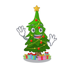 Sticker - Waving christmas tree isolated with the mascot