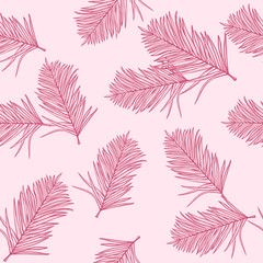 Tropical fashion pink palm leaves, jungle leaf seamless vector floral pattern background